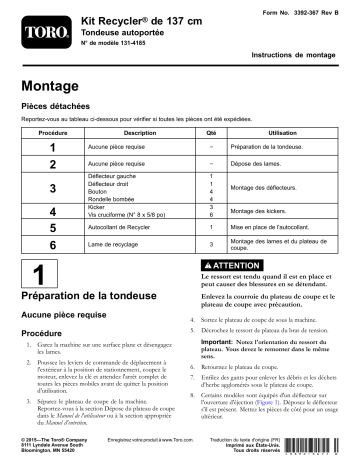 Guide d'installation | Toro 54in Recycler Kit, Riding Mower Riding Product Manuel utilisateur | Fixfr