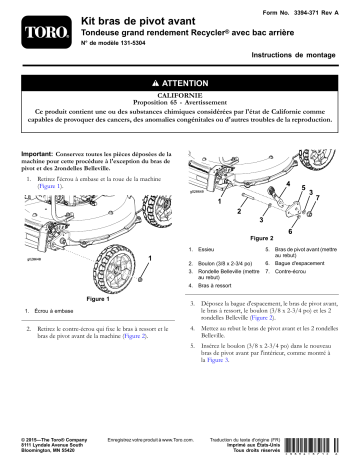 Guide d'installation | Toro Front Pivot Arm Kit, Heavy-Duty Recycler/Rear Bagger Lawn Mower Walk Behind Mower Manuel utilisateur | Fixfr