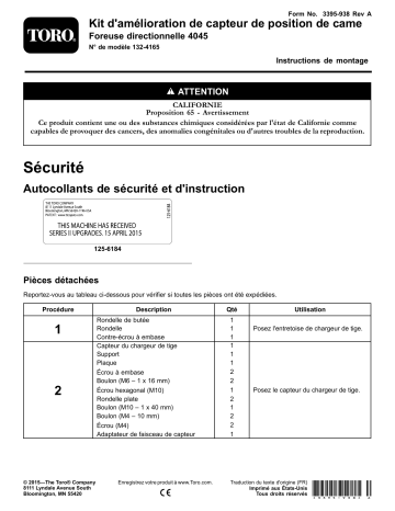 Guide d'installation | Toro Cam Sensor Improvements Kit, 4045 Directional Drill Utility Equipment Manuel utilisateur | Fixfr