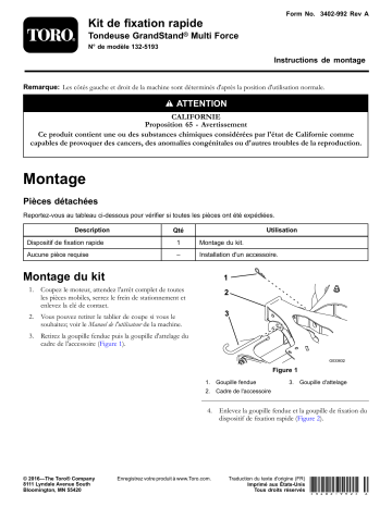 Guide d'installation | Toro Quick Attach Kit, GrandStand Multi Force Mower Riding Product Manuel utilisateur | Fixfr