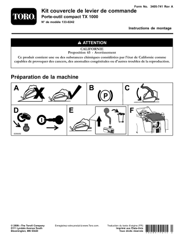 Guide d'installation | Toro Joystick Cover Kit, TX 1000 Compact Tool Carrier Compact Utility Loader Manuel utilisateur | Fixfr