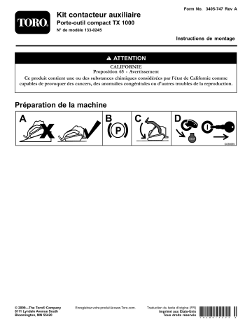 Guide d'installation | Toro Auxiliary Switch Kit, TX 1000 Compact Tool Carrier Compact Utility Loader Manuel utilisateur | Fixfr