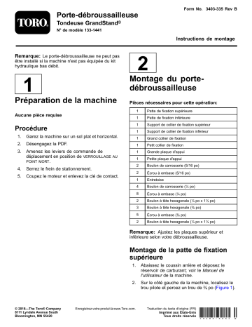 Guide d'installation | Toro Trimmer Rack, GrandStand Mower Riding Product Manuel utilisateur | Fixfr