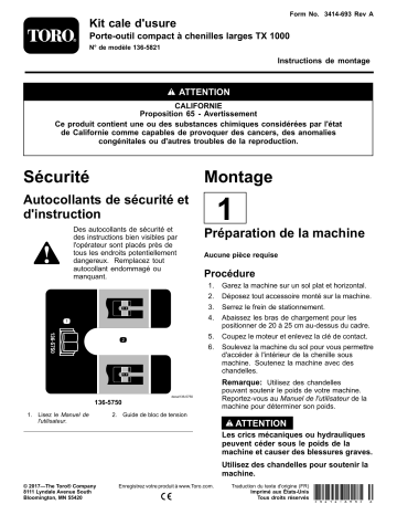 Guide d'installation | Toro Wear Block Kit, TX 1000 Wide Track Compact Tool Carrier Compact Utility Loader Manuel utilisateur | Fixfr