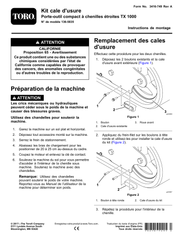 Guide d'installation | Toro Wear Block Kit, TX 1000 Narrow Track Compact Tool Carrier Compact Utility Loader Manuel utilisateur | Fixfr