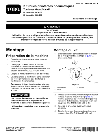 Guide d'installation | Toro Pneumatic Caster Kit, GrandStand Mower Riding Product Manuel utilisateur | Fixfr