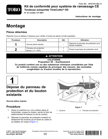 Guide d'installation | Toro CE Bagger Compliance Kit, TimeCutter HD Riding Mower Attachment Manuel utilisateur | Fixfr