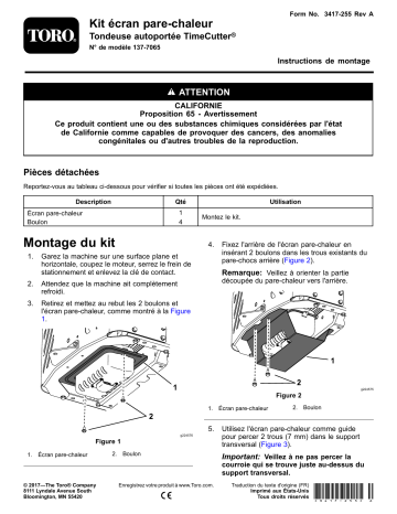 Guide d'installation | Toro Heat Shield Kit, TimeCutter Riding Mower Riding Product Manuel utilisateur | Fixfr