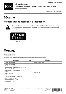Toro Bucket Mount Kit, Z Master 3000, 5000, or 6000 Series Riding Mower Riding Product Manuel utilisateur