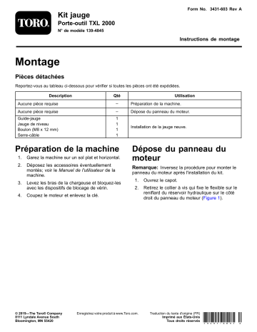 Guide d'installation | Toro Dipstick Kit, TXL 2000 Tool Carrier Compact Utility Loader Manuel utilisateur | Fixfr