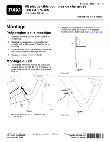 Guide d'installation | Toro Loader Arm Target Plate Kit, TXL 2000 Tool Carrier Compact Utility Loader Manuel utilisateur | Fixfr