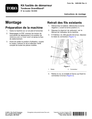Guide d'installation | Toro Starter Fuse Kit, GrandStand Mower Riding Product Manuel utilisateur | Fixfr
