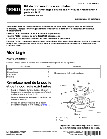 Guide d'installation | Toro Blower Upgrade Kit, Twin Bagger, 2016 and After Grandstand Mower Attachment Manuel utilisateur | Fixfr