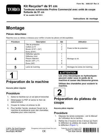 Guide d'installation | Toro Recycler Kit, Proline Commercial Walk-Behind Mower Walk Behind Mower Manuel utilisateur | Fixfr