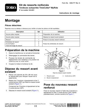 Guide d'installation | Toro Heavy Duty Spring Kit, TimeCutter MyRide Riding Mower Riding Product Manuel utilisateur | Fixfr