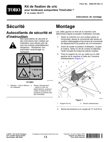 Guide d'installation | Toro Jack Mount Kit, TimeCutter Riding Mower Riding Product Manuel utilisateur | Fixfr