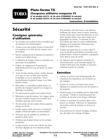 TX Platform, Diesel-Powered TX Compact Tool Carrier | TX Platform, Gasoline-Powered TX Compact Utility Loader | TX Platform, Diesel-Powered TX Compact Utility Loader | Guide d'installation | Toro TX Platform, Gasoline-Powered TX Compact Tool Carrier Compact Utility Loaders, Attachment Manuel utilisateur | Fixfr