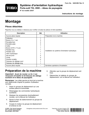 Guide d'installation | Toro Hydraulic Angle, Power Rake TXL 2000 Tool Carrier Compact Utility Loaders, Attachment Manuel utilisateur | Fixfr
