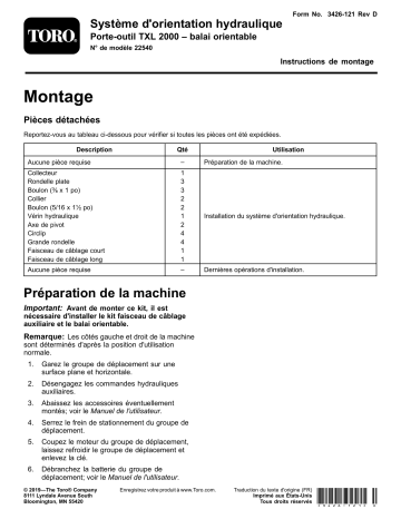 Guide d'installation | Toro Hydraulic Angle, Angle Broom TXL 2000 Tool Carrier Compact Utility Loaders, Attachment Manuel utilisateur | Fixfr