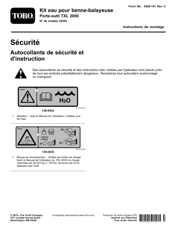 Guide d'installation | Toro Pick-Up Broom Water Kit, TXL 2000 Tool Carrier Compact Utility Loaders, Attachment Manuel utilisateur | Fixfr