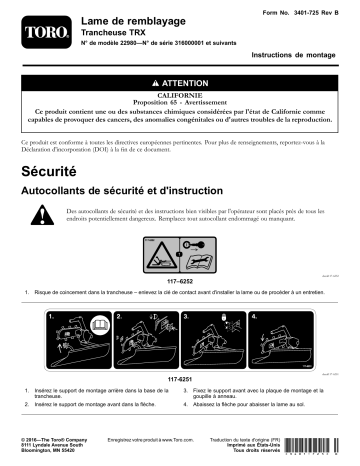 Guide d'installation | Toro Backfill Blade, TRX Trencher Attachment Manuel utilisateur | Fixfr