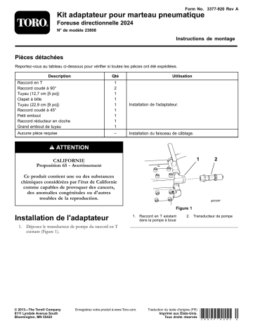 Guide d'installation | Toro Air Hammer Adapter Kit, 2024 Directional Drill Utility Equipment Manuel utilisateur | Fixfr