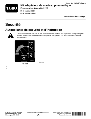 Guide d'installation | Toro Air Hammer Adaptor Kit, 2226 Directional Drill Utility Equipment Manuel utilisateur | Fixfr