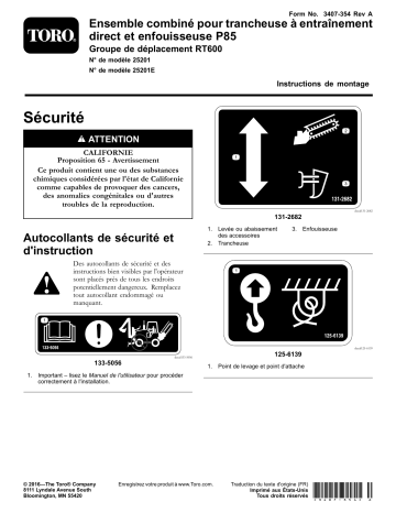 Guide d'installation | Toro Combo for Direct Drive Trencher and P85 Plow, RT600 Traction Unit Manuel utilisateur | Fixfr