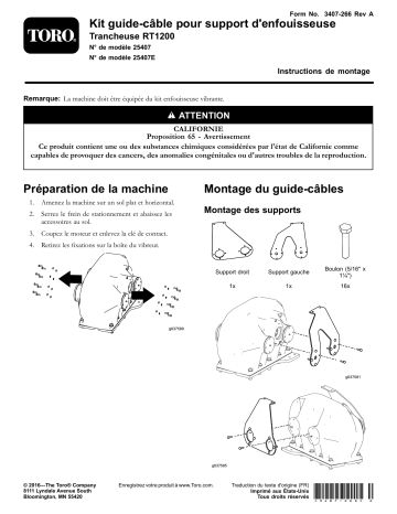 Guide d'installation | Toro Plow Mount Cable Guide Kit, RT1200 Trencher Manuel utilisateur | Fixfr