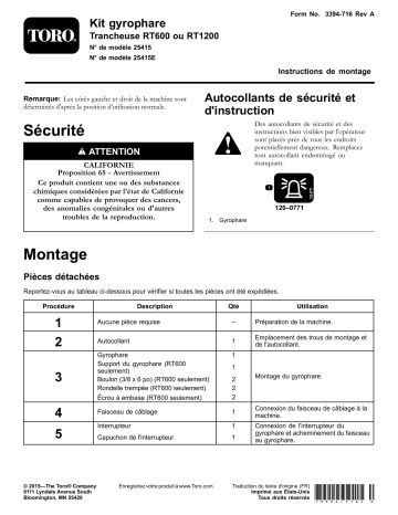 Guide d'installation | Toro Beacon Kit, RT600 or RT1200 Trencher Manuel utilisateur | Fixfr