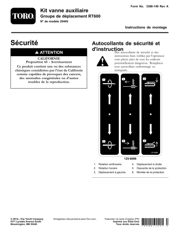 Guide d'installation | Toro Auxiliary Valve Kit, RT600 Traction Unit Trencher Manuel utilisateur | Fixfr