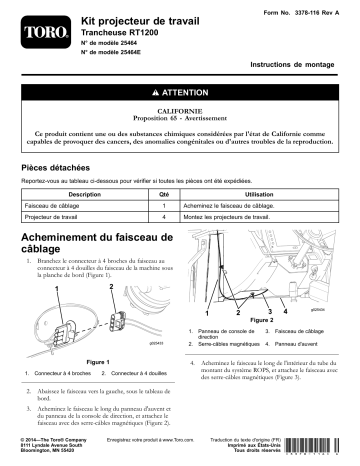 Guide d'installation | Toro Work Light Kit, RT1200 Trencher Manuel utilisateur | Fixfr