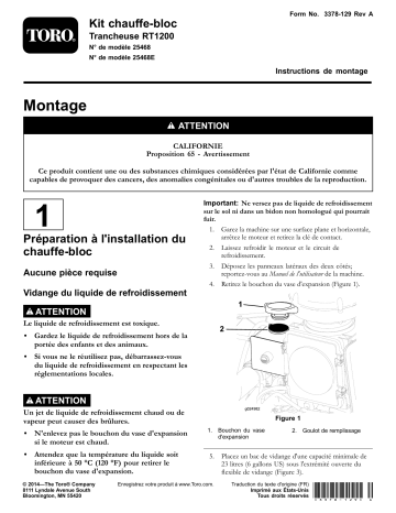 Guide d'installation | Toro Block Heater Kit, RT1200 Trencher Manuel utilisateur | Fixfr