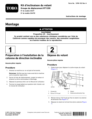 Guide d'installation | Toro Tilt Steering Kit, RT1200 Traction Unit Trencher Manuel utilisateur | Fixfr