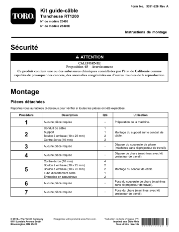 Guide d'installation | Toro Cable Guide Kit, RT1200 Trencher Manuel utilisateur | Fixfr
