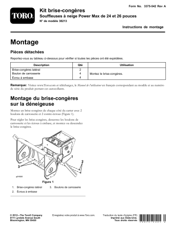 Guide d'installation | Toro Drift Breaker Kit, 24-inch and 26-inch Power Max Snowthrowers Attachment Manuel utilisateur | Fixfr