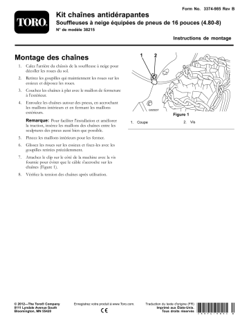 Guide d'installation | Toro Tire Chain Kit, Snowthrowers Attachment Manuel utilisateur | Fixfr