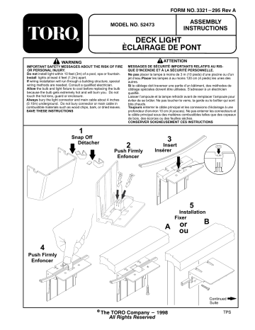 Guide d'installation | Toro Deck Light Manuel utilisateur | Fixfr