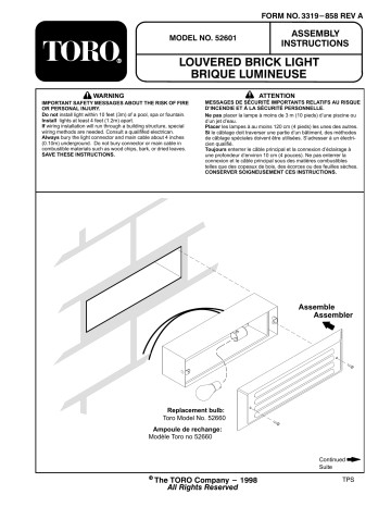 Guide d'installation | Toro Light Kit (Metal Louvered Brick Light - Black) Manuel utilisateur | Fixfr