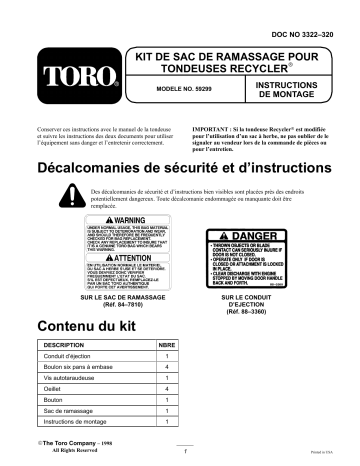 Guide d'installation | Toro Bag Kit, 21