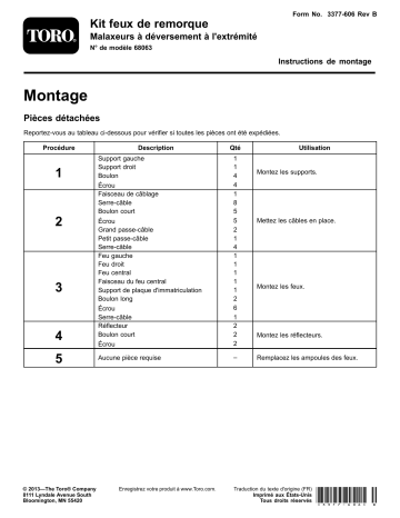 Guide d'installation | Toro Trailer Light Kit, End-Dump Mixers Concrete Equipment Manuel utilisateur | Fixfr