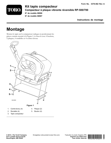 Guide d'installation | Toro Paver Mat Kit, RP-500 Reversible Plate Compactor Concrete Equipment Manuel utilisateur | Fixfr