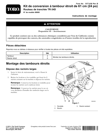 Guide d'installation | Toro 24in Narrow Drum Conversion Kit, TR-34D Trench Roller Concrete Equipment Manuel utilisateur | Fixfr