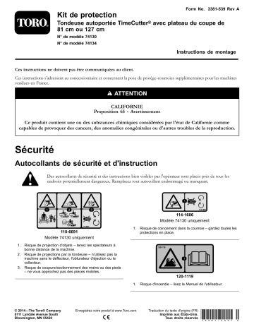 Guide d'installation | Toro Guard Kit, TimeCutter Riding Mower Attachment Manuel utilisateur | Fixfr