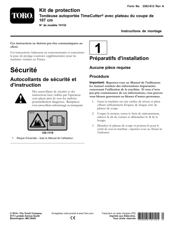 Guide d'installation | Toro Guard Kit, TimeCutter Riding Mower Attachment Manuel utilisateur | Fixfr