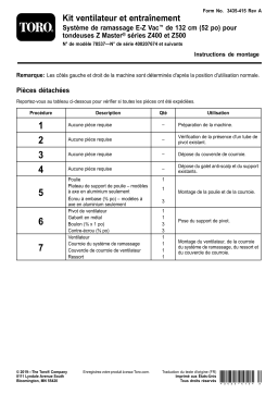 Toro Blower and Drive Kit, 52in E-Z Vac Bagger for Z400 and Z500 Series Z Master Mowers Attachment Manuel utilisateur