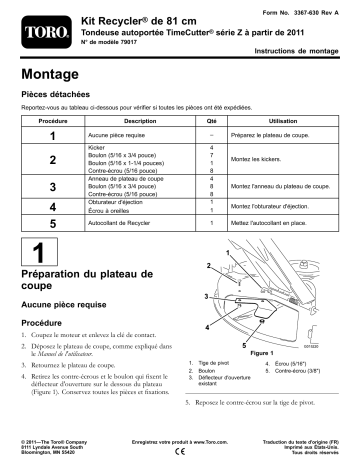 Guide d'installation | Toro 32in Recycler Kit, 2011 and After TimeCutter Z Riding Mower Riding Product Manuel utilisateur | Fixfr
