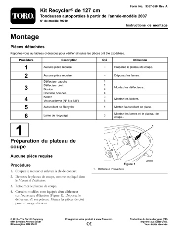 Guide d'installation | Toro 50in Recycler Kit, 2007 and After Riding Mower Riding Product Manuel utilisateur | Fixfr