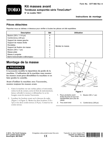 Guide d'installation | Toro Front Weight Kit, TimeCutter Series Riding Mower Attachment Manuel utilisateur | Fixfr