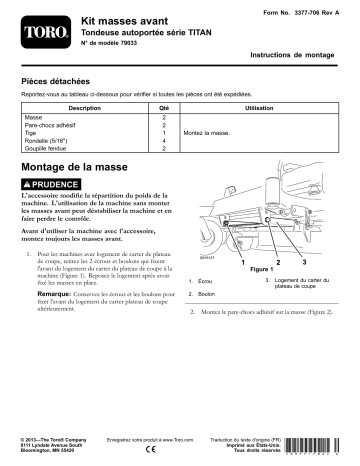 Guide d'installation | Toro Front Weight Kit, TITAN Series Riding Mower Attachment Manuel utilisateur | Fixfr